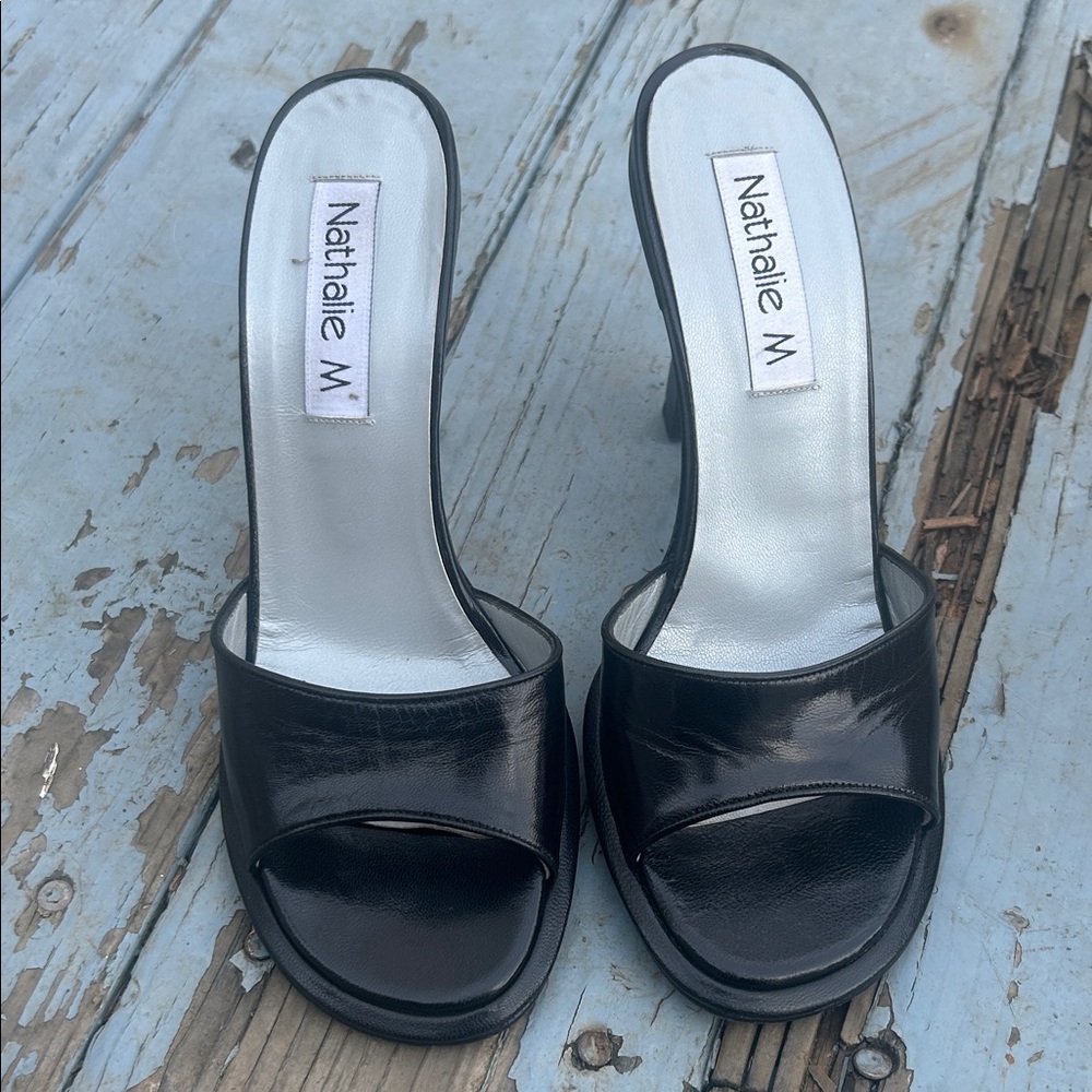 Black Leather Heel Sandals | Size 7.5M